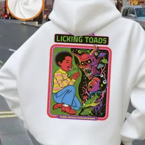 Çocuklar ve Şeytanlar Baskılı Kapüşonlu Üstler Kadınlar İçin Rahat Bol Kazaklar Kışlık Polar