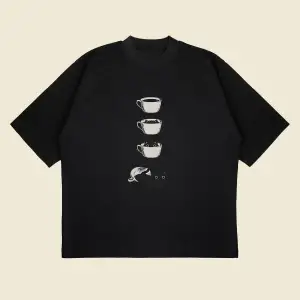 Coffee Cat Baskılı Oversize Unisex Pamuklu Nefes Alan Kalın Kumaşlı