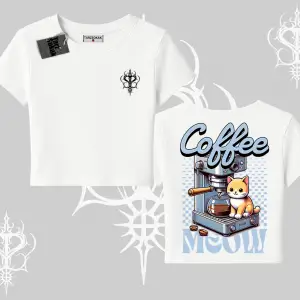 Coffee Meow Kahve Temalı Kedi Arka Baskılı Babby Tee Tshirt