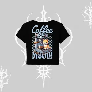 Coffee Meow Kahve Temalı Kedi Arka Baskılı Babby Tee Tshirt