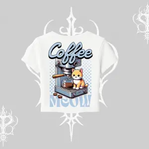 Coffee Meow Kahve Temalı Kedi Arka Baskılı Babby Tee Tshirt