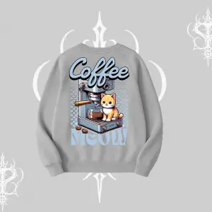 Coffee Meow Kahve Temalı Kedi Arka Baskılı Biskilet Sweatshirt