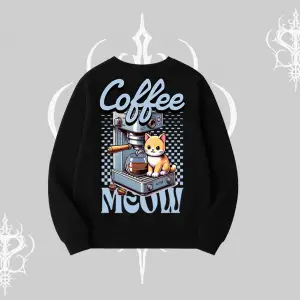 Coffee Meow Kahve Temalı Kedi Arka Baskılı Biskilet Sweatshirt