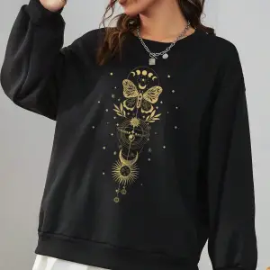 Coke serisi EZwear Sun & Moon Print Drop Shoulder Sweatshirt