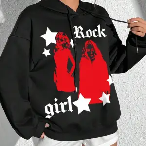 Coke serisi Figure & Letter Graphic Drop Shoulder Drawstring Hoodie