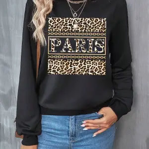 Coke serisi Leopard & Letter Graphic Sweatshirt