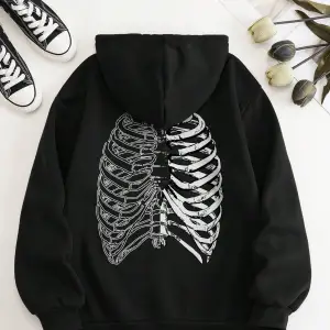 Coke serisi Skeleton Print Zip Up Thermal Lined Drawstring Hoodie