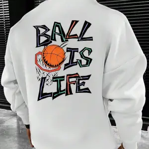 Coko serisi Basketball and Slogan Graphic Sweatshirt