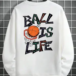 Coko serisi Basketball and Slogan Graphic Sweatshirt