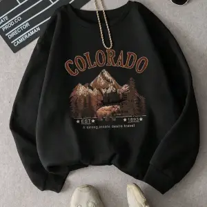 Colorado Baskılı Üç İplik Unisex Oversize Sweatshirt Siyah