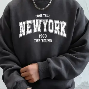 Come Ture New York City Baskılı Erkek Kazak Kışlık Bol Kapüşonlu Spor Bisiklet Yaka Polar Sıc