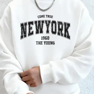 Come Ture New York City Baskılı Erkek Kazak Kışlık Bol Kapüşonlu Spor Bisiklet Yaka Polar Sıc