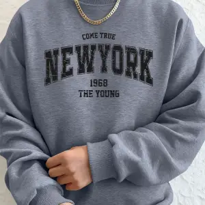 Come Ture New York City Baskılı Erkek Kazak Kışlık Bol Kapüşonlu Spor Bisiklet Yaka Polar Sıc