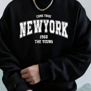 Come Ture New York City Baskılı Erkek Kazak Kışlık Bol Kapüşonlu Spor Bisiklet Yaka Polar Sıc