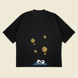 Cookie Monster Baskılı Oversize Unisex Pamuklu Nefes Alan Kalın Kumaşlı
