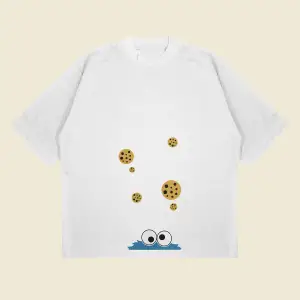 Cookie Monster Baskılı Oversize Unisex Pamuklu Nefes Alan Kalın Kumaşlı