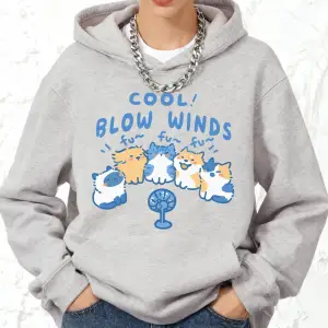 Cool Blow Winds Kedi Baskılar Pamuk Kapüşonlular Bayan Koşu Cep Tişörtü Sportif Gevşek Kazakl