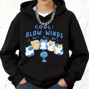 Cool Blow Winds Kedi Baskılar Pamuk Kapüşonlular Bayan Koşu Cep Tişörtü Sportif Gevşek Kazakl