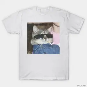 Cool Cat Meme Gözlüklü T-shirt Erkekler Kadınlar Için % 100% Pamuk T Shirt Kısa Kollu Üstler