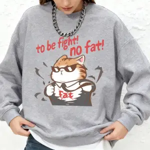 Cool Fight Fat Cat Baskılı Sweatshirt Kadın Günlük Jogger Sıcak Kapüşonlu Sonbahar Yuvarlak Y