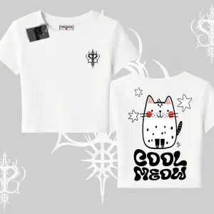 Cool Meow Yazılı Sevimli Kedi Arka Baskılı Babby Tee Tshirt