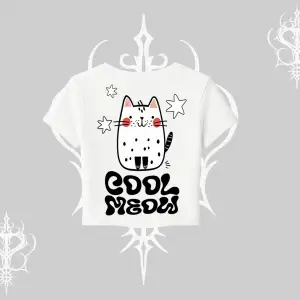 Cool Meow Yazılı Sevimli Kedi Arka Baskılı Babby Tee Tshirt