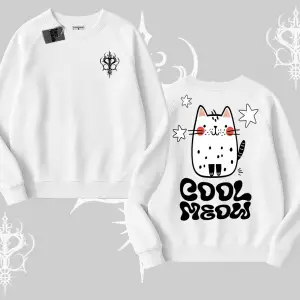Cool Meow Yazılı Sevimli Kedi Arka Baskılı Biskilet Sweatshirt