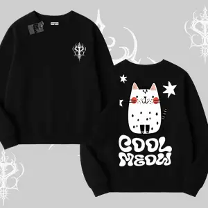 Cool Meow Yazılı Sevimli Kedi Arka Baskılı Biskilet Sweatshirt