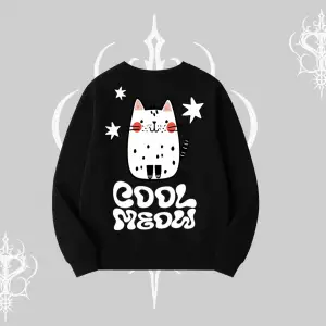 Cool Meow Yazılı Sevimli Kedi Arka Baskılı Biskilet Sweatshirt