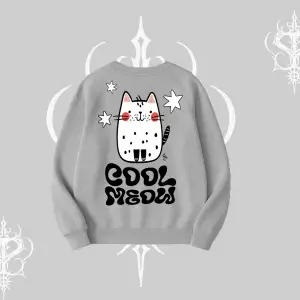 Cool Meow Yazılı Sevimli Kedi Arka Baskılı Biskilet Sweatshirt