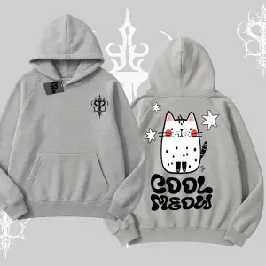 Cool Meow Yazılı Sevimli Kedi Arka Baskılı Kapşonlu Sweatshirt