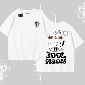 Cool Meow Yazılı Sevimli Kedi Arka Baskılı Oversize Tshirt