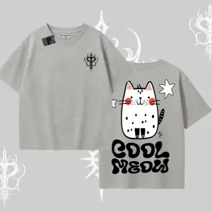 Cool Meow Yazılı Sevimli Kedi Arka Baskılı Oversize Tshirt