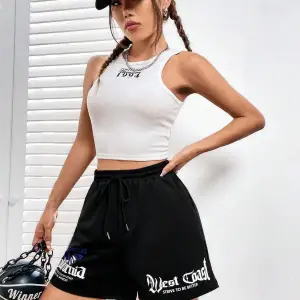 Coolane Butterfly & Letter Graphic Drawstring Waist Şort