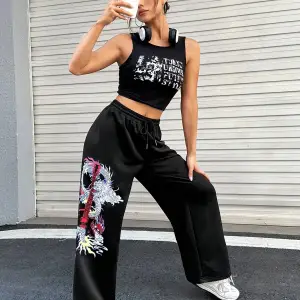 Coolane Dragon & Guitar Print Drawstring Waist 4 Mevsim Eşofman