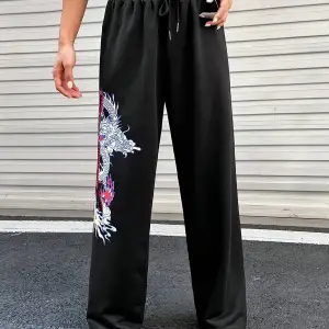 Coolane Dragon & Guitar Print Drawstring Waist 4 Mevsim Eşofman