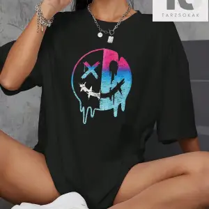 Coolane Figürlü ve Sloganlı Grafik Düşük Omuzlu Tişört