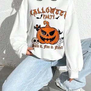 Coolane Halloween Print Drop Shoulder Oversize Sweatshirt Beyaz