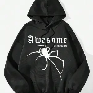 Coolane Örümcek ve Slogan Grafikli Düşük Omuzlu İpli Kapüşonlu Üst Siyah