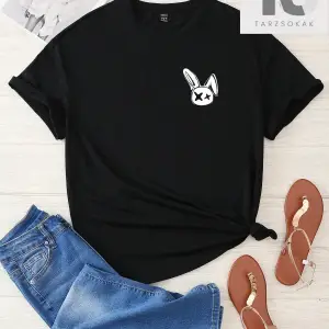 Coolane Tavşan ve Harf Grafikli Düşük Omuzlu Oversize Tişört