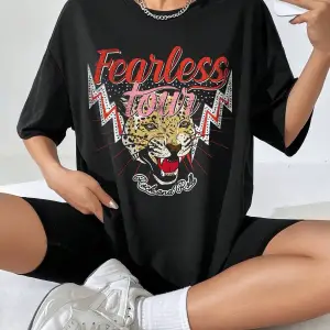 Coolane Tiger Ve Harf Grafikli Düşük Omuzlu Oversize Tişört