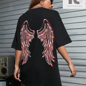 Coolane Wings Baskılı Düşük Omuzlu Büyük Boy Tişört