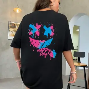 Coolane Yuvarlak Yaka Oversize Eğlenceli İfade Desenli Tişört