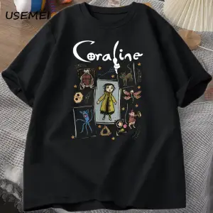 Coraline Cadılar Bayramı T Shirt Kadın Erkek Spooky Vintage T-shirt Harajuku Güz Kısa Kollu T 2799