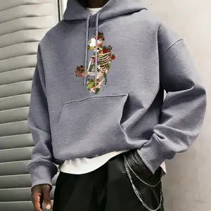 Cottagecore Tarzı Sukulent Teslim Olmak Desen Erkekler Hoody Cep Vintage Üst Rahat Gevşek Yum