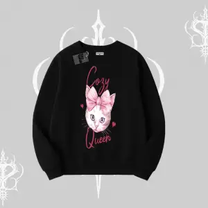 Cozy Queen Kedi Baskılı Biskilet Sweatshirt