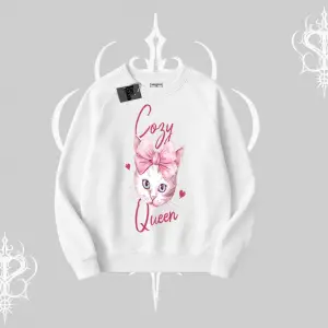 Cozy Queen Kedi Baskılı Biskilet Sweatshirt