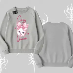 Cozy Queen Kedi Baskılı Biskilet Sweatshirt