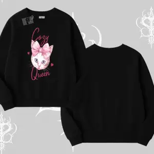 Cozy Queen Kedi Baskılı Biskilet Sweatshirt