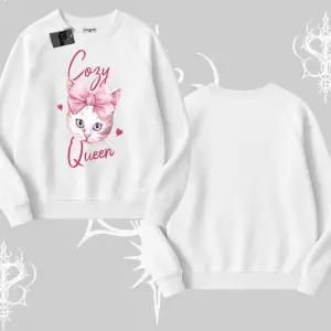 Cozy Queen Kedi Baskılı Biskilet Sweatshirt